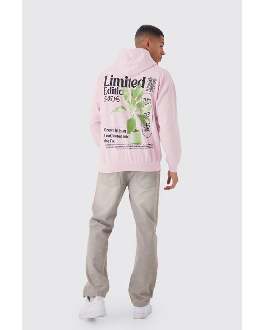 BoohooMAN Pink Limited Edition Plant Graphic Washed Hoodie for men