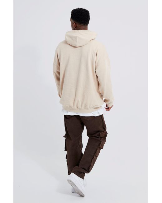 Boohoo Oversized Pour Homme Worldwide Puff Print Hoodie in Natural | Lyst