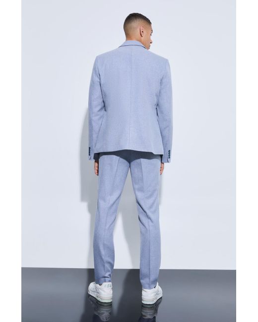 BoohooMAN Blue Flannel Overlay Detail Slim Fit Blazer for men