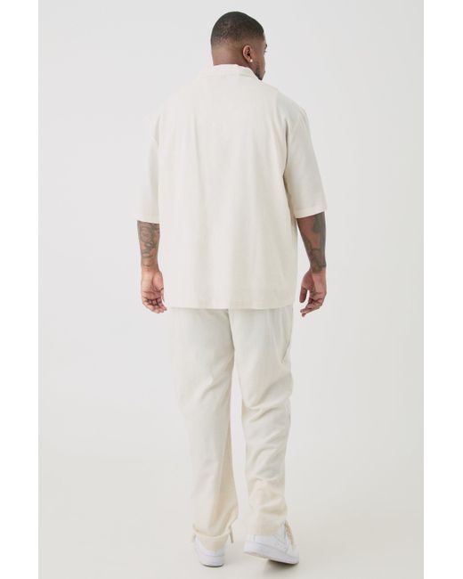 BoohooMAN Plus Elasticated Waist Tapered Linen Trouser In Natural in White für Herren