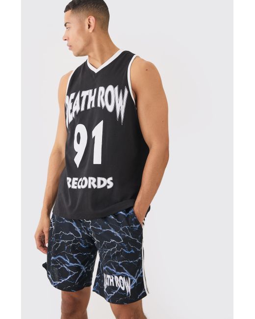BoohooMAN Blue Oversized Death Row License Tank And Short Set for men