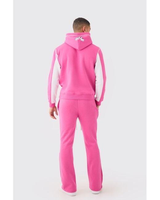 BoohooMAN Pink Regular Fit Contrast Stitch Ofcl Gusset Tracksuit for men