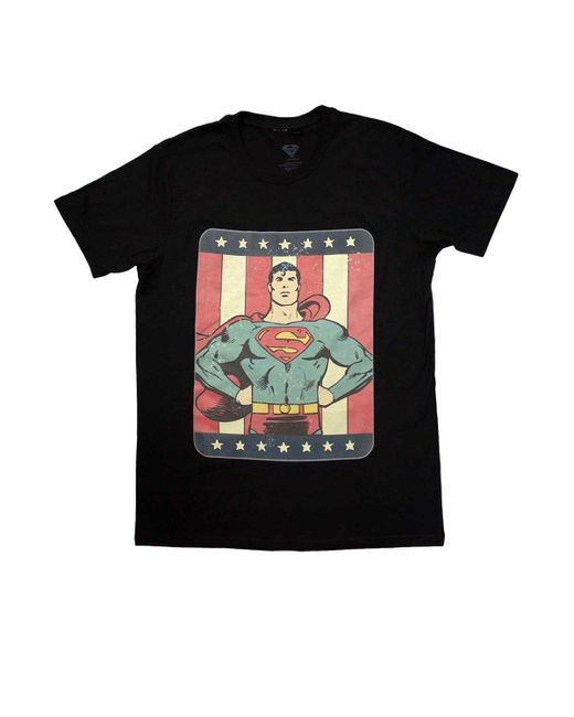 BoohooMAN Black Dc Comics Superman Stripes Logo T Shirt for men