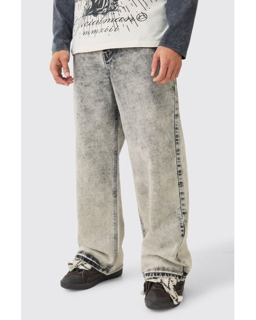 BoohooMAN Gray Extreme Baggy Rigid Acid Wash Jeans In Charcoal for men