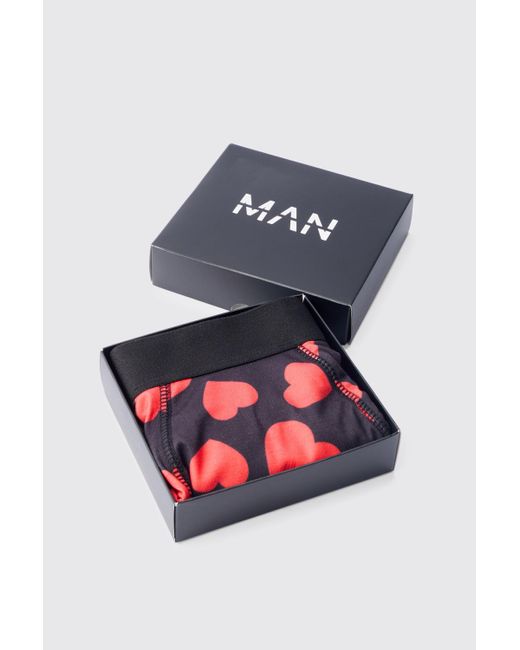 BoohooMAN Blue Valentines All Over Heart Boxer Gift Set for men