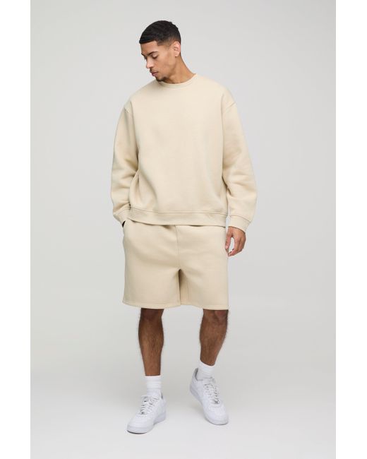 BoohooMAN Natural Oversized Sweatshirt Drop Crotch Short Tracksuit for men