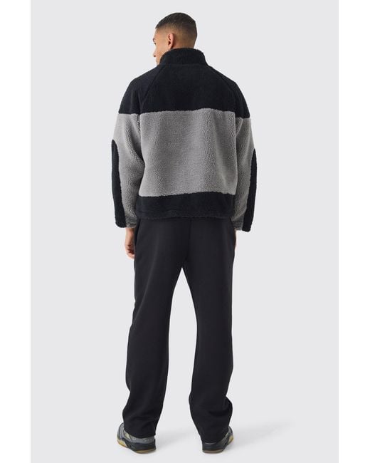 BoohooMAN Black Colour Block Borg Jacket for men
