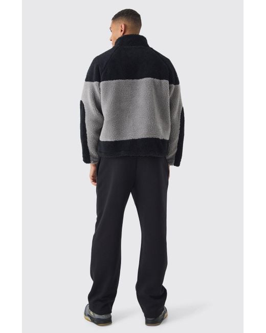 BoohooMAN Black Colour Block Borg Jacket for men