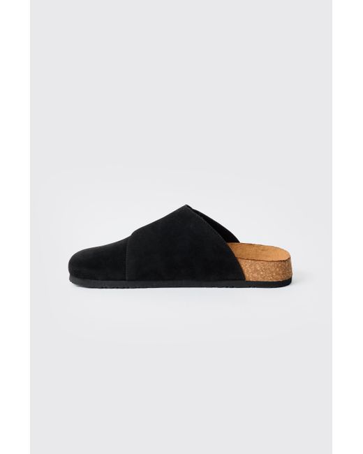 BoohooMAN Faux Suede Cross Over Strap Mule In Black for men