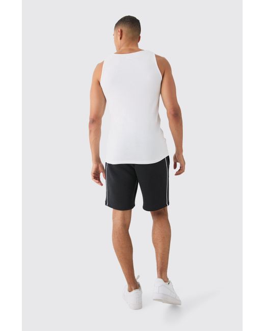 BoohooMAN Premium Muscle Fit Limited Super Clean Interlockvest in White für Herren