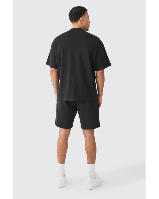 BoohooMAN Man Oversized Extended Neck T-shirt And Relaxed Short Set in Black für Herren