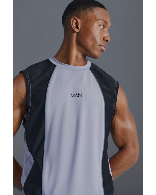 BoohooMAN Gray Man Active Muscle Fit Colour Block Vest for men