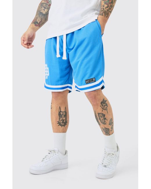 Boohoo Blue Basketball Mesh Tape Shorts With Woven Tab