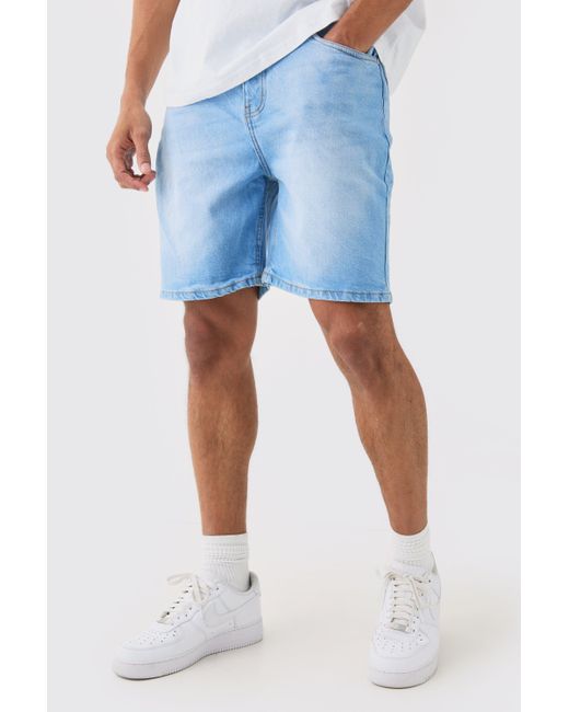 Boohoo Relaxed Rigid Denim Shorts In Light Blue