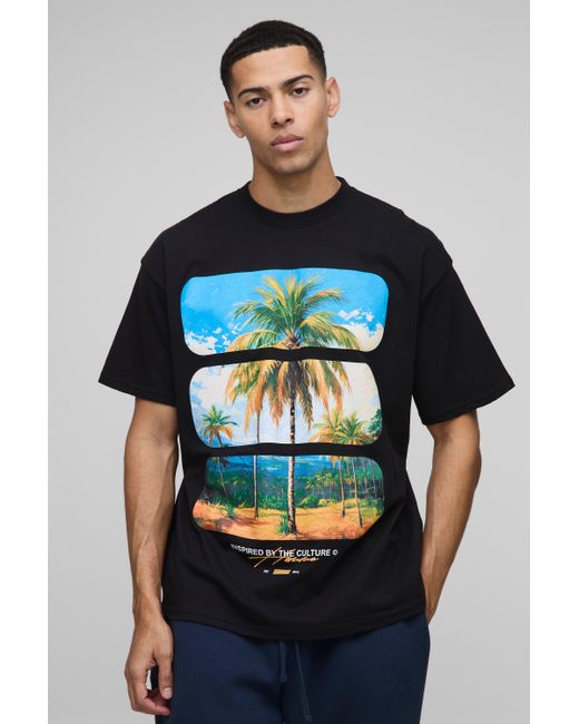 BoohooMAN Blue Oversized Palm Tree Graphic T-shirt for men