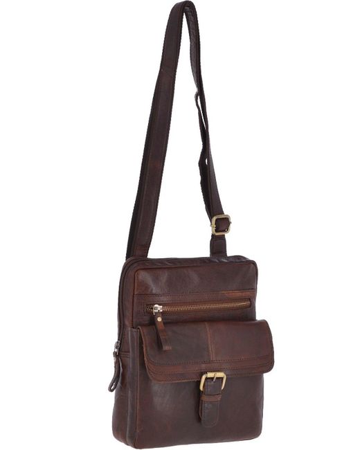 BoohooMAN Brown Ashwood Leather Real Leather Vintage Flight Shoulder Bag for men