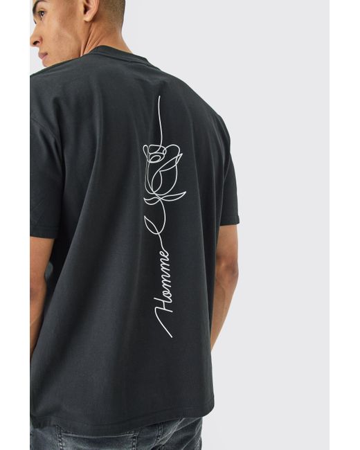 BoohooMAN Black Oversized Rose Stencil Graphic T-shirt for men