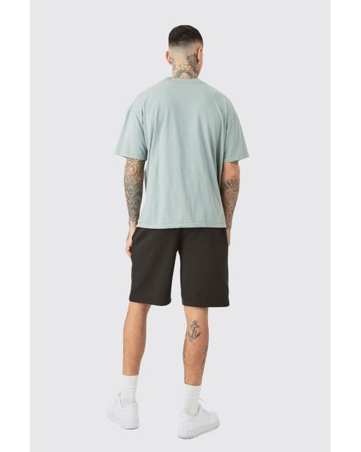 BoohooMAN Black Tall Oversized Fit Dove Print Jersey Shorts for men