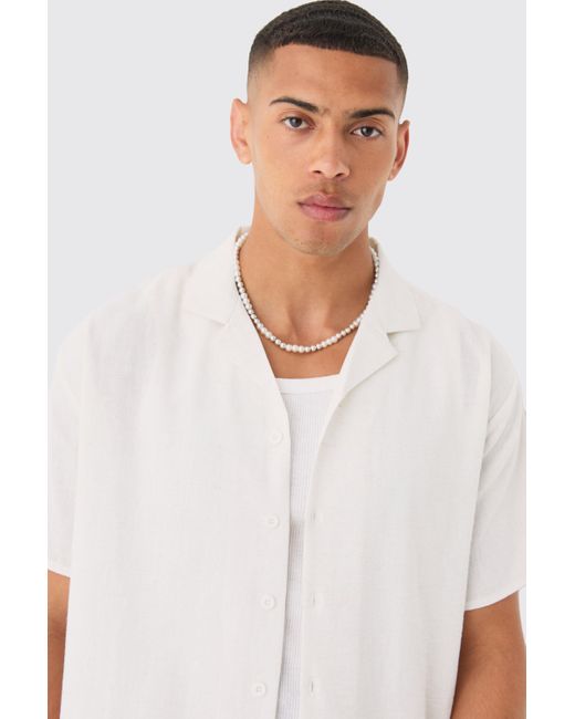 BoohooMAN White Oversized Linen Look Revere Shirt for men