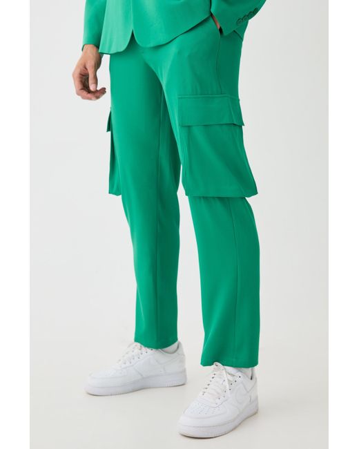BoohooMAN Green Mix & Match Tailored Cargo Pants for men