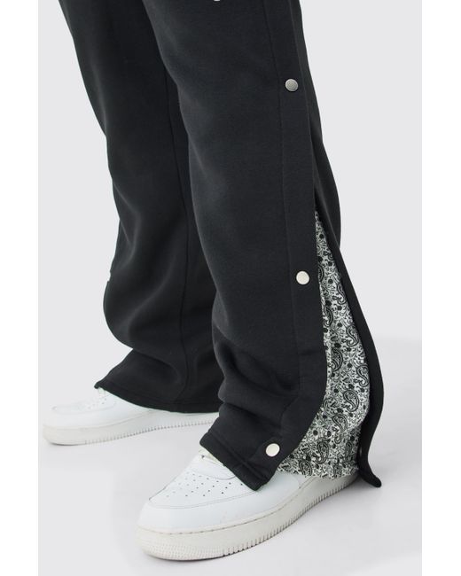 BoohooMAN Plus Relaxed Printed Side Panel Popper Jogger in Black für Herren