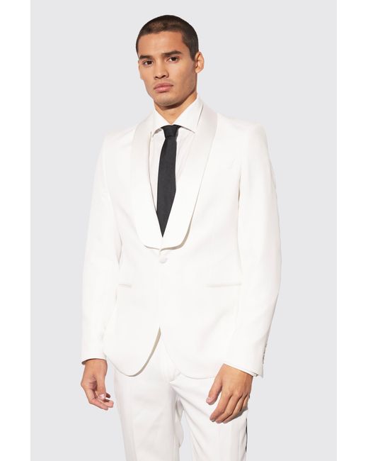 BoohooMAN Synthetic Skinny Single Breasted Tuxedo Suit Jacket in White ...