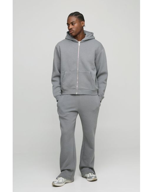 BoohooMAN Gray 330Gsm Oversized Boxy Zip Through Hooded Tracksuit for men