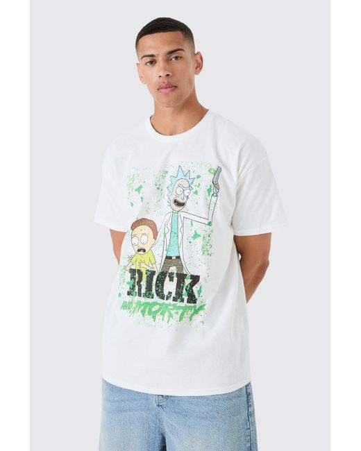 BoohooMAN White Oversized Rick And Morty License T-shirt for men