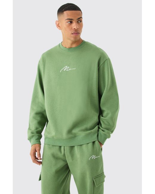 BoohooMAN Green Man Signature Oversized Sweatshirt Cargo Tracksuit for men