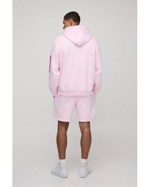 BoohooMAN Pink Oversized Ofcl Short Hooded Tracksuit for men