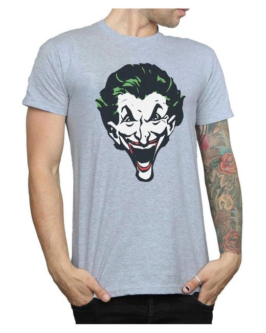 BoohooMAN Gray Dc Comics The Joker Big Face T-shirt for men