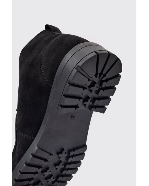 BoohooMAN Faux Suede Apron Front Boots In Black for men