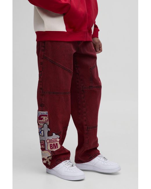 Vaqueros Holgados Con Panel Boohoo de color Red