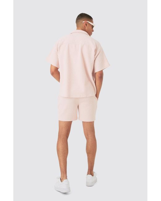 BoohooMAN Multicolor Short Sleeve Triangle Geo Boxy Shirt & Short Set for men
