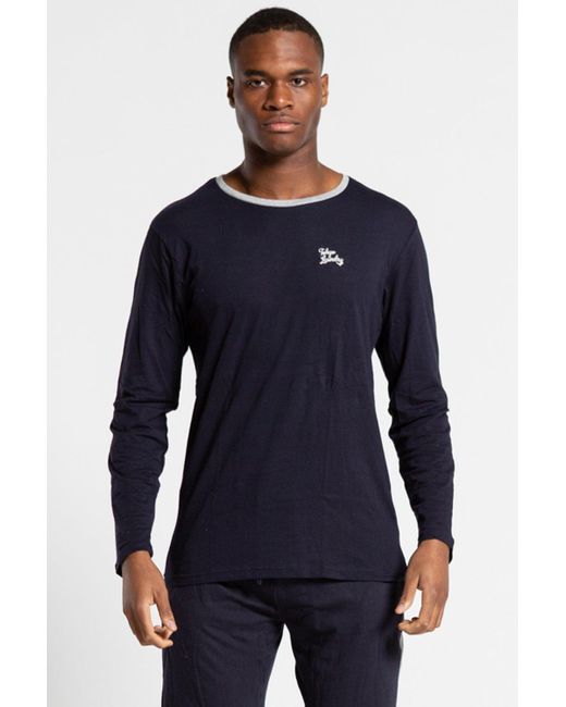 BoohooMAN Blue Tokyo Laundry Cotton 2-piece Long Sleeve Top And Bottoms Pyjama Set for men