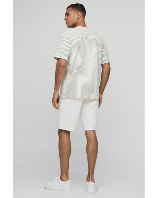BoohooMAN White Regular Fit Textured Stripe T-Shirt for men