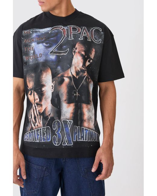 BoohooMAN Gray Oversized Tupac Large Scale License T-shirt for men