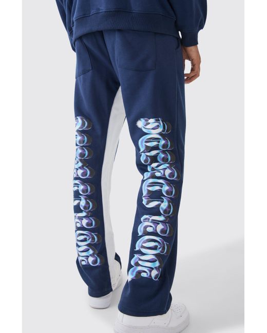 BoohooMAN Blue Oversized Chrome Graphic Gusset Tracksuit for men