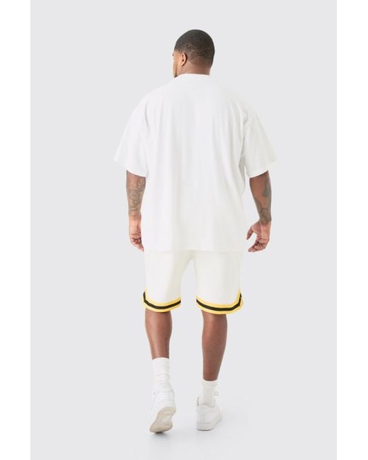 BoohooMAN White Plus Oversized Ofcl Basketball Tee & Short Set for men