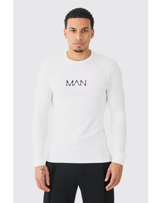 Boohoo White Dash Muscle Fit Long Sleeve T-shirt