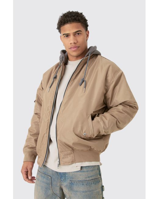 BoohooMAN Oversize Ma1 Bomberjacke mit Kapuze in Natural für Herren