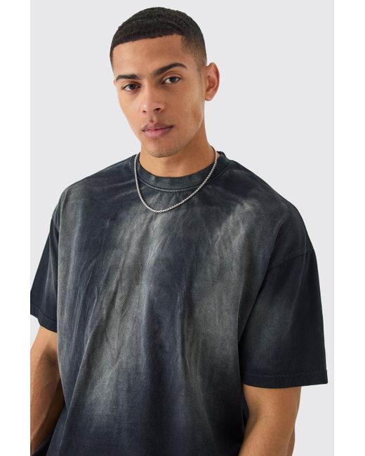 BoohooMAN Gray Oversized Extended Neck Sun Bleach T-shirt for men