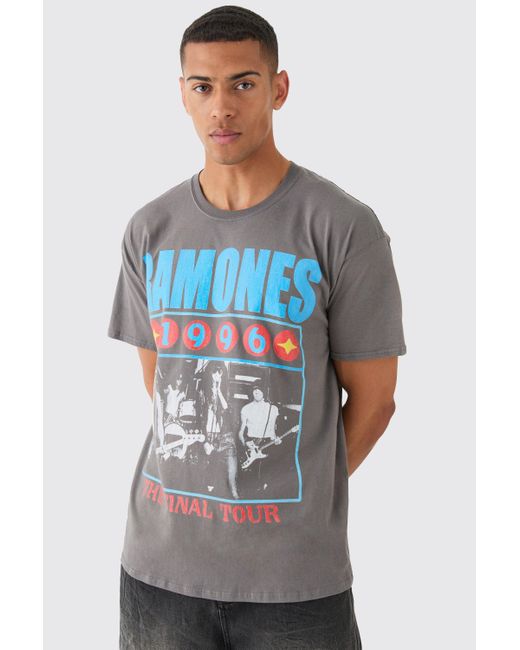 Boohoo Gray Oversized Ramones Band Wash License T-shirt