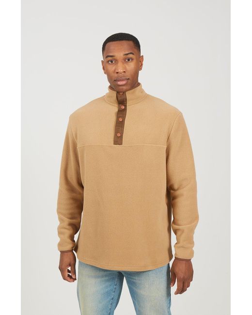 BoohooMAN Natural Brave Soul Contrast Quarter Zip Fleece for men