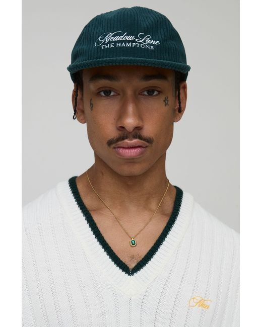 BoohooMAN Blue Hamptons Embroidered Cord Cap for men