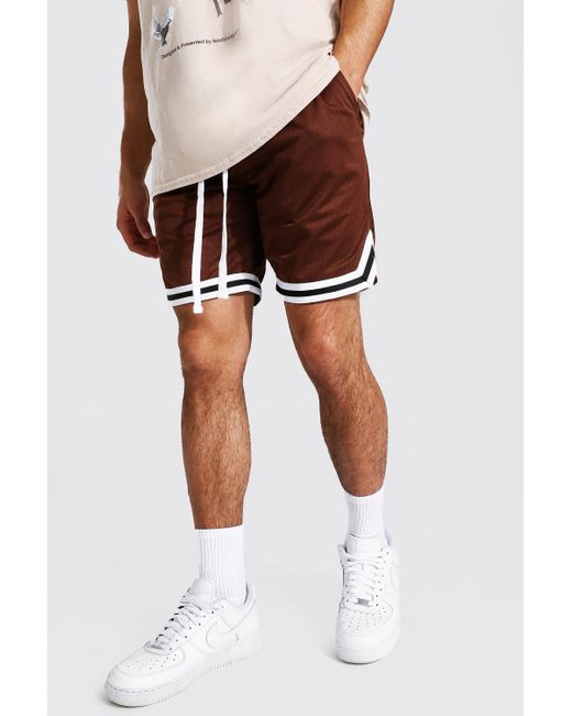 BoohooMAN Brown Mesh Basketball Shorts With Tape for men