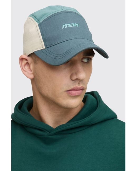 BoohooMAN Green Lightweight Nylon Panel Cap for men