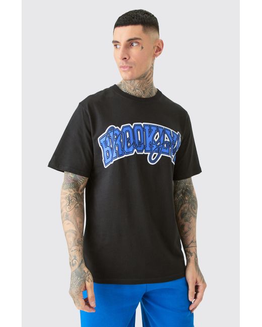 BoohooMAN Black Tall Brooklyn Varsity Print T-shirt for men