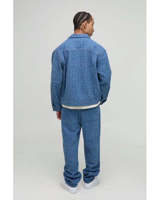 Boohoo Blue Regular Textured Jean Jacket