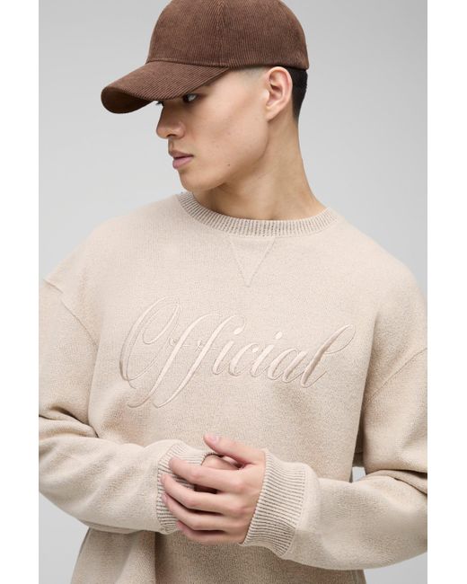 Sudadera Recta Con Bordado Universitario En Contraste Boohoo de color Natural